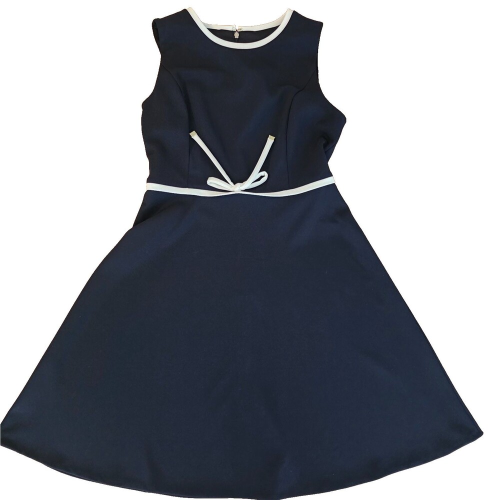 Tommy Hilfiger Dress Navy White Fit & Flare Tailored Belted Nautical Coastal 8
